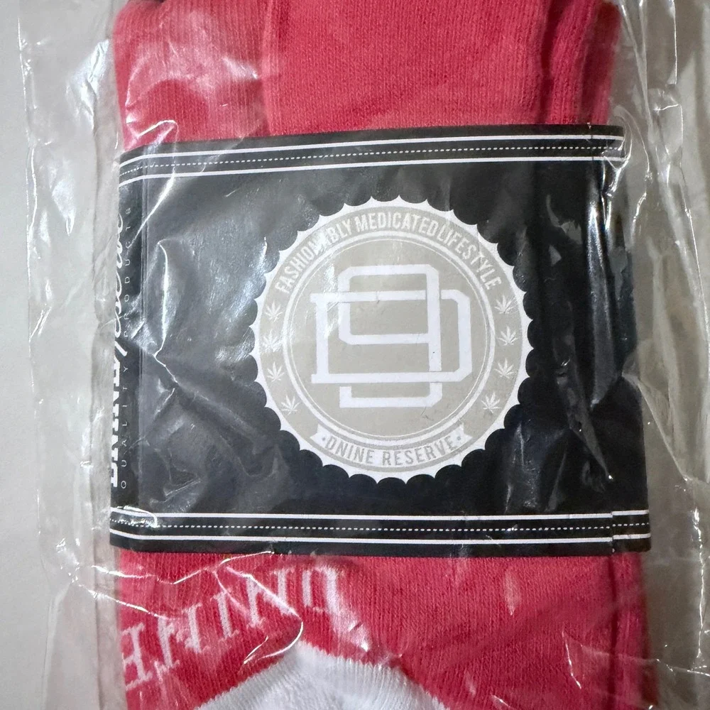 Dnine Reserve Red White Graphic Crew Socks Fashionably Medicated Lifestyle NEW